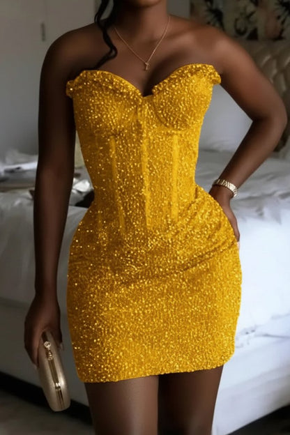 Sequin Strapless Corset Lace-Up Mini Dress