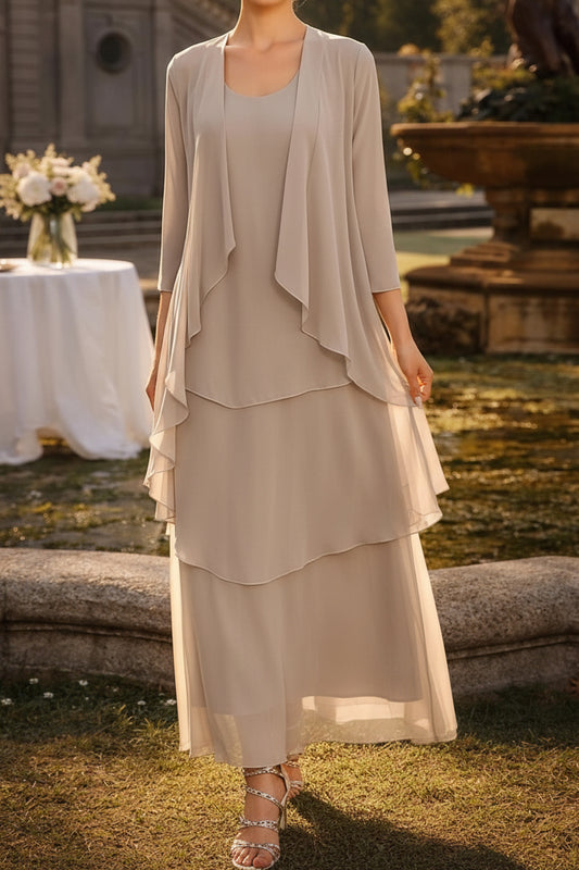 Tiered Maxi Dress with Matching 3/4 Sleeve Jacket