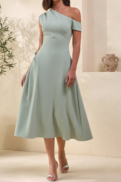 Asymmetrical One-Shoulder A-Line Midi Dress