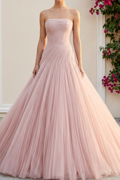Strapless Ruched Tulle Ball Evening Gown