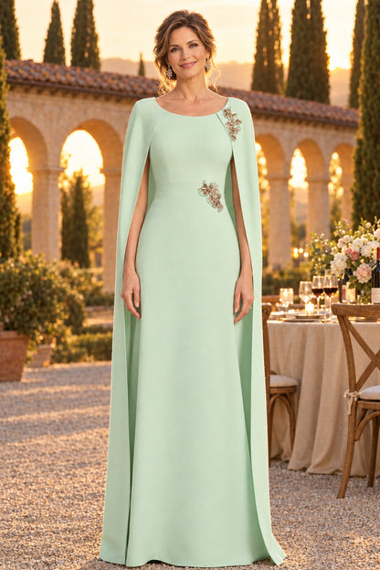 Embellished Cape Floor-Length Evening Dress