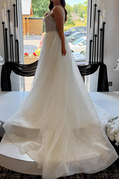 Beaded Bodice A-Line Wedding Dress with Satin Skirt