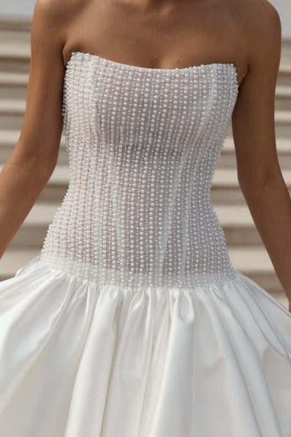 Strapless Pearl Corset Ball Gown Wedding Dress