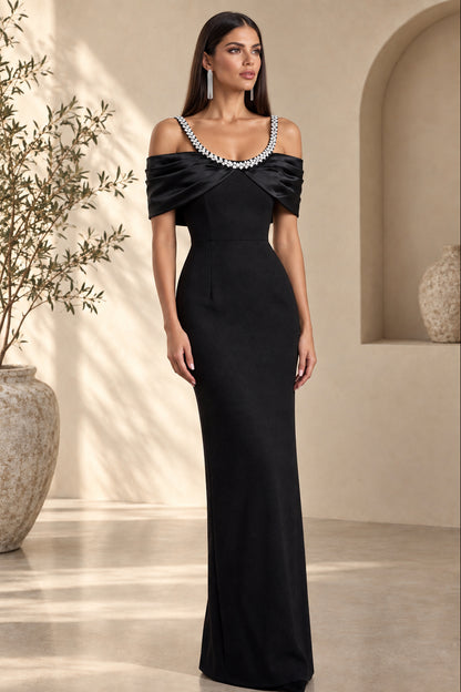 Embellished Strap Cold-Shoulder Evening Gown