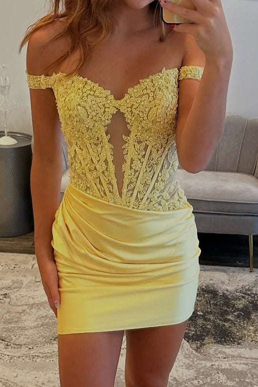 Off-the-Shoulder Beaded Corset Satin Mini Dress