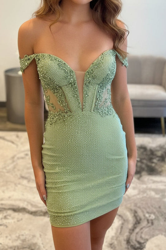 Off-the-Shoulder Ruched Corset Homecoming Dress