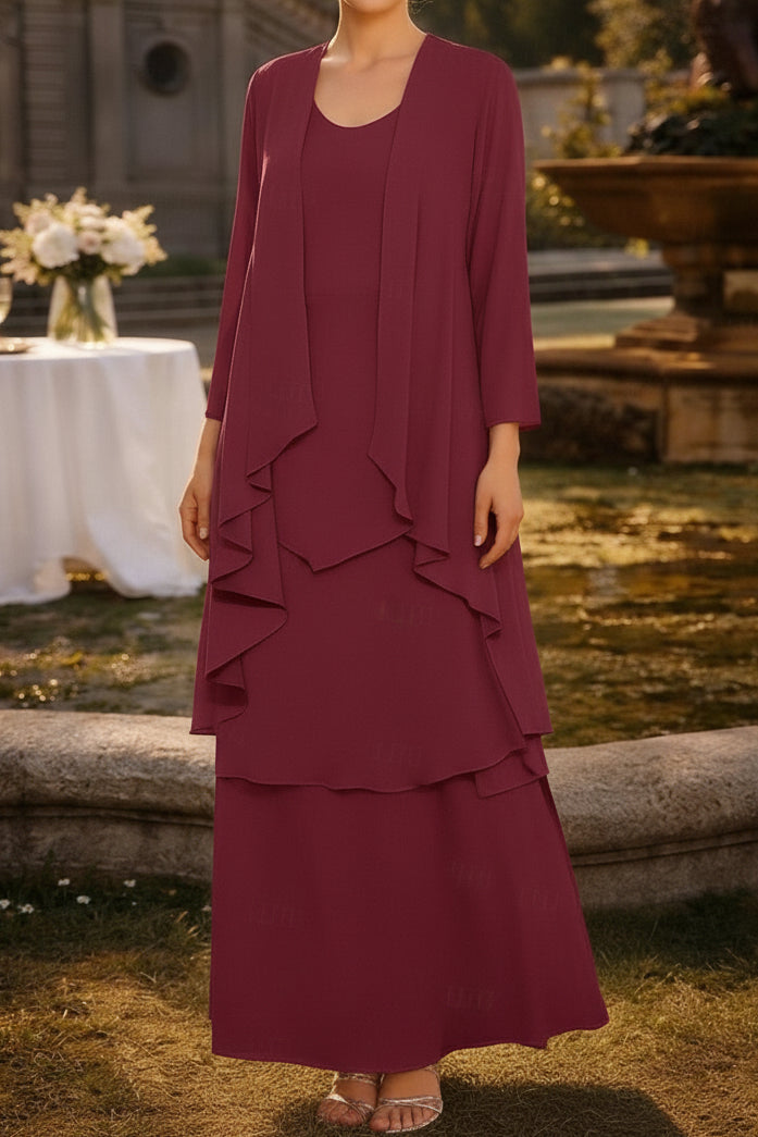 Tiered Maxi Dress with Matching 3/4 Sleeve Jacket