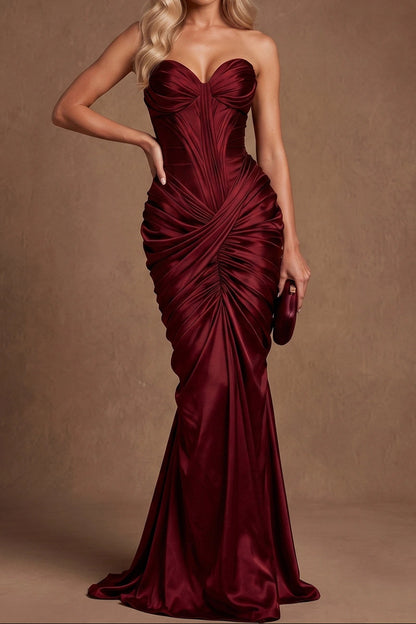 Strapless Ruched Corset Satin Mermaid Gown