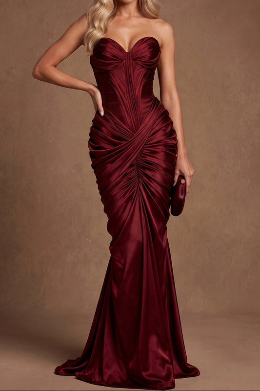 Strapless Ruched Corset Satin Mermaid Gown