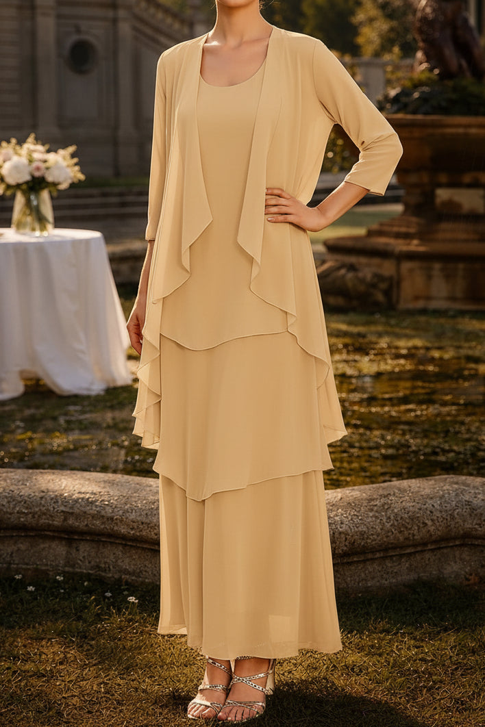 Tiered Maxi Dress with Matching 3/4 Sleeve Jacket