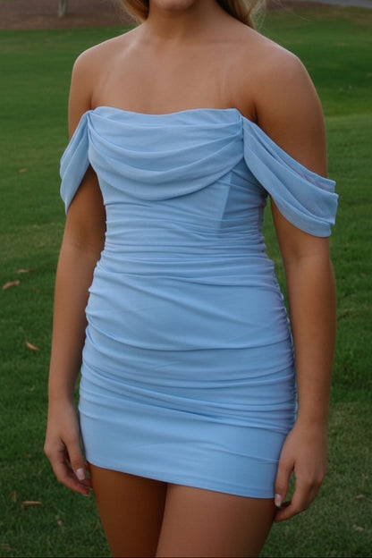 Ruched Off-the-Shoulder Bodycon Homecoming Dress