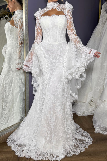 Strapless Lace Mermaid Wedding Dress with Bolero