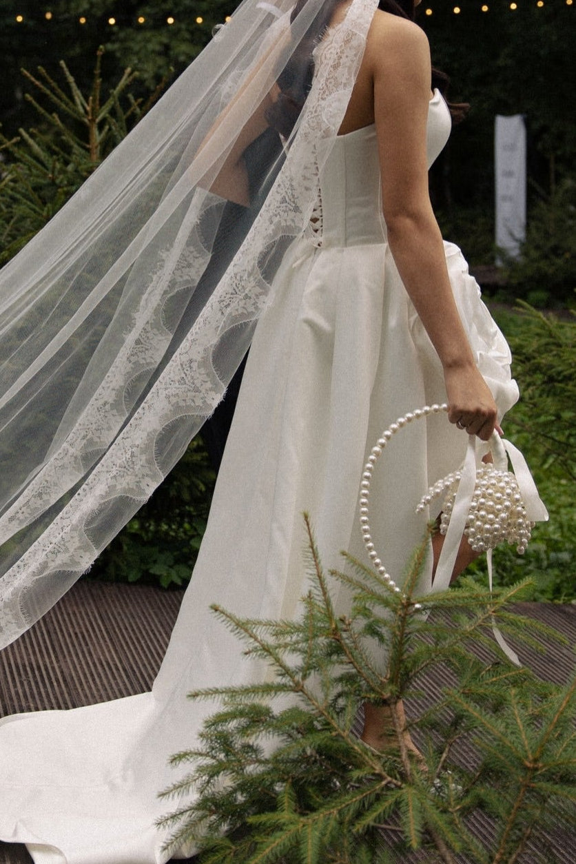Strapless High-Low Floral Rosette Wedding Dress