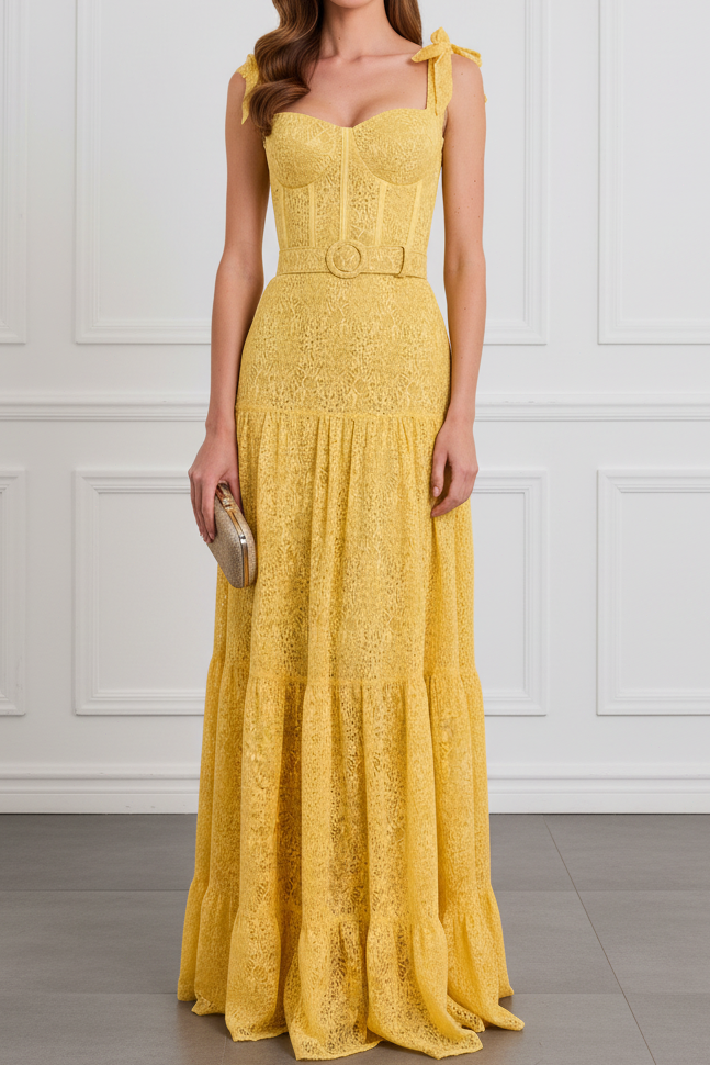 Sweetheart Corset Tiered Lace Maxi Dress