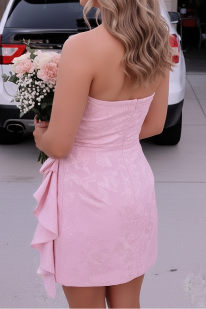 Strapless Jacquard Ruffle Mini Dress