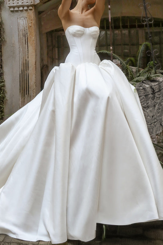 Strapless Corset Satin Ball Gown Wedding Dress