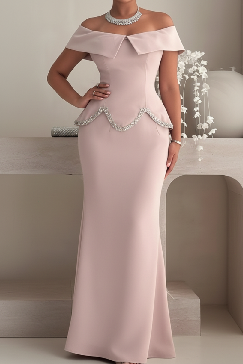 Crystal-Embellished Off-the-Shoulder Evening Gown