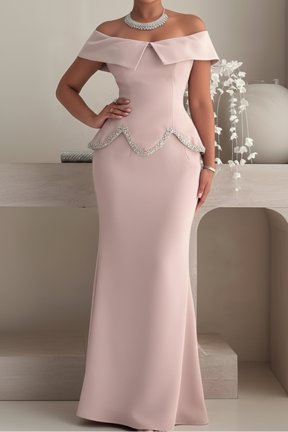 Crystal-Embellished Off-the-Shoulder Evening Gown
