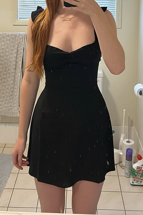 Ruffle Strap Lace-Up Back Mini Dress