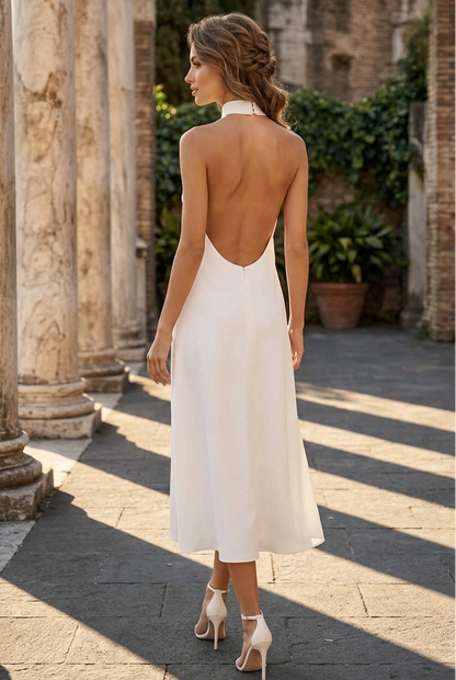 High Neck Sleeveless Halter Midi Dress