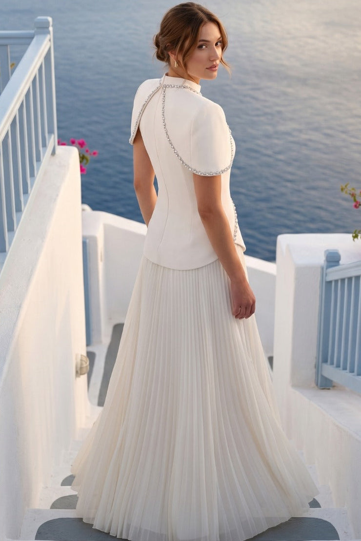 High Neck Embellished Pleated Gown