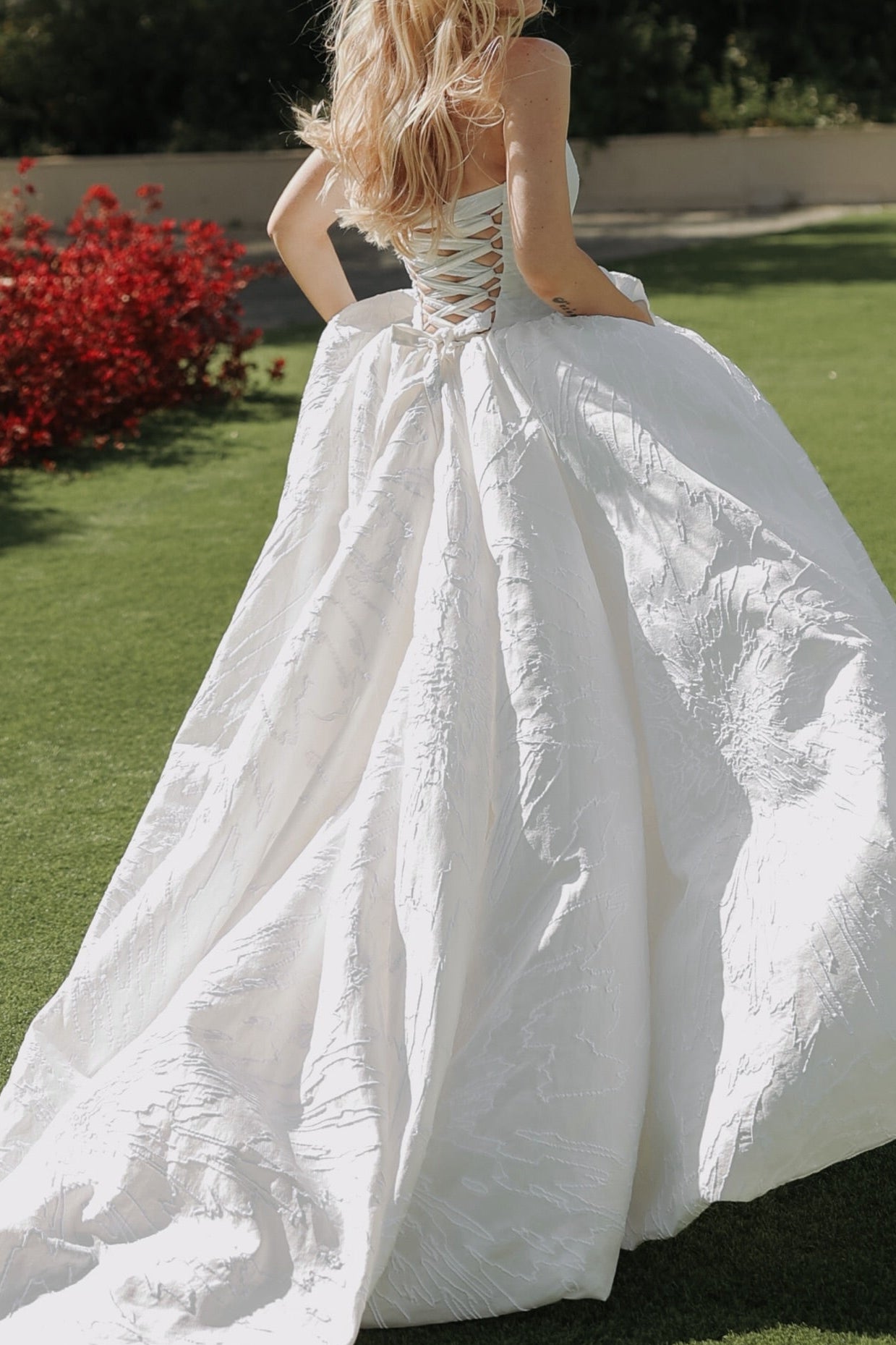 Strapless Corset Jacquard Ball Gown Wedding Dress