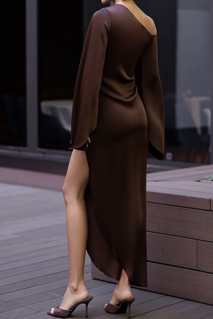 One-Shoulder Maxi Dress with Long Bell Sleeves