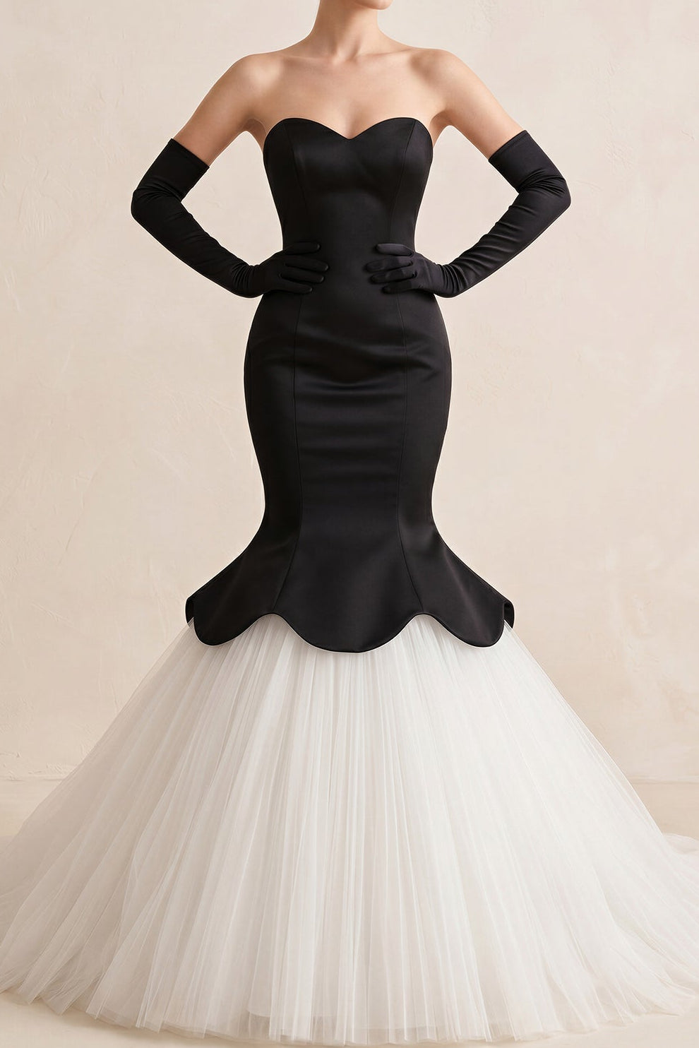 Strapless Scallop Mermaid Gown with Tulle Skirt