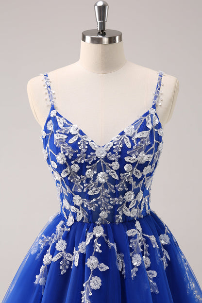Floral Applique Short Homecoming Dress with Corset Back