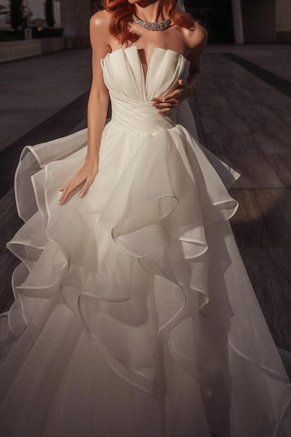 Strapless Ball Gown Wedding Dress with Tiered Ruffle Skirt
