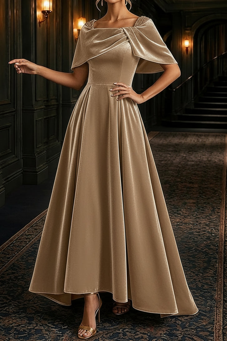 Off-the-Shoulder Velvet A-Line Evening Gown