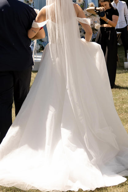 Off-the-Shoulder A-Line Wedding Dress with Train