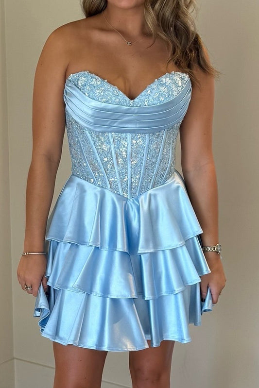 Strapless Corset Tiered Ruffle Mini Dress