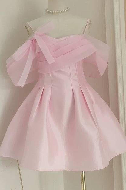 Pleated Mini Dress with Sheer Draped Bow Bodice