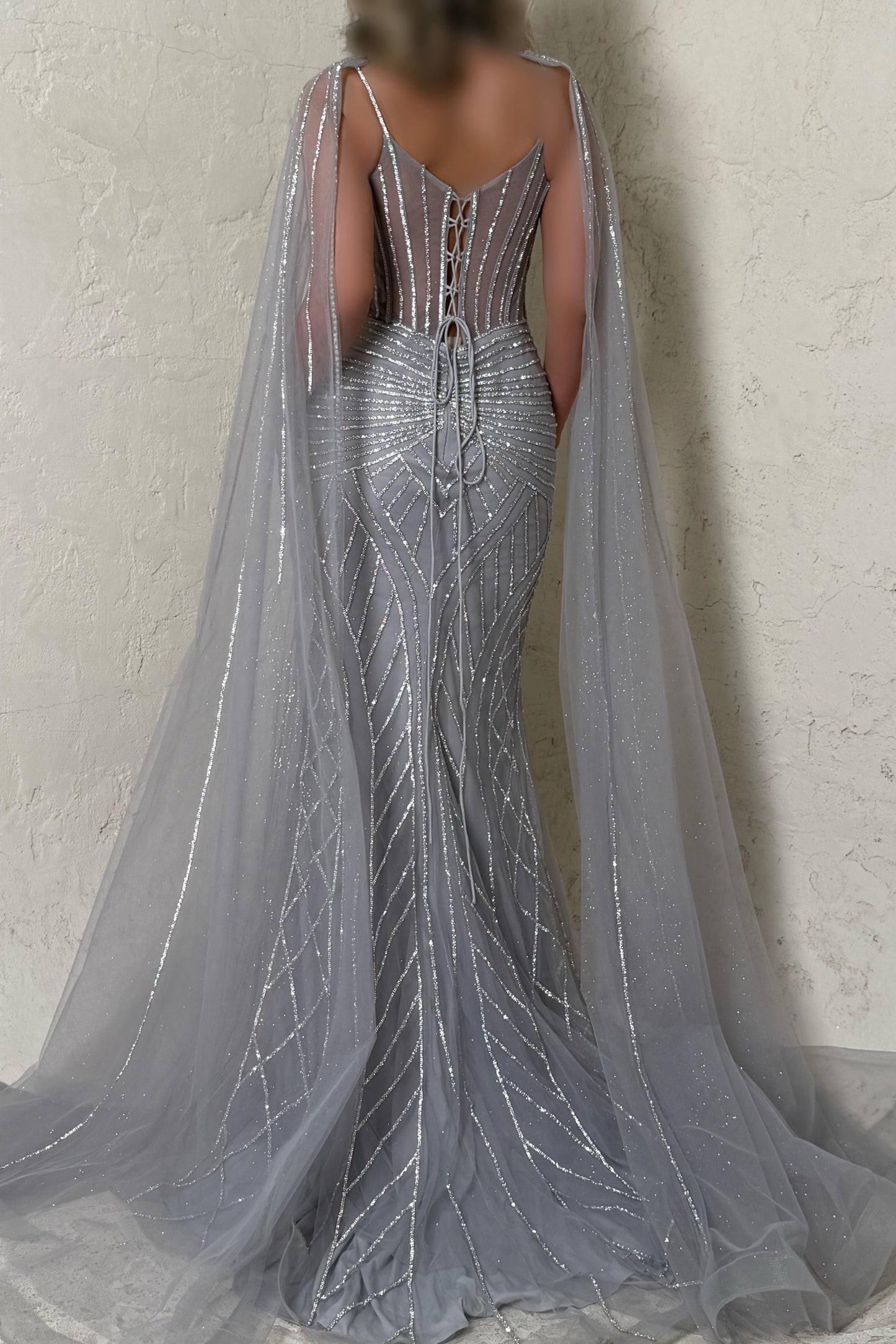 Corset Mermaid Evening Dress with Beaded Cape