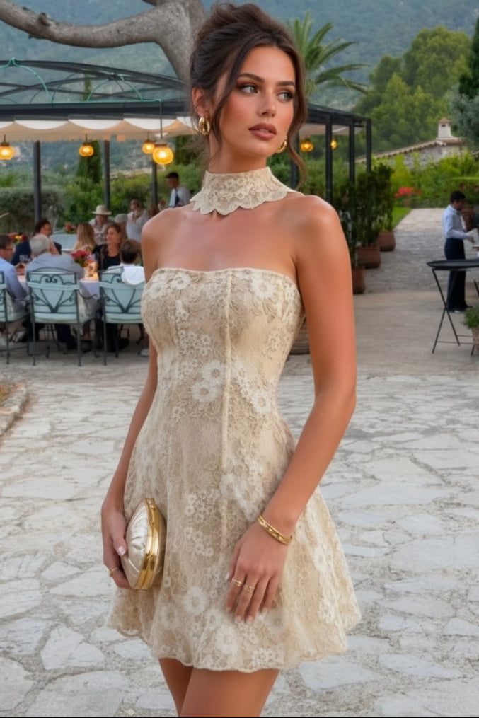 Strapless Floral Lace Corset Mini Dress