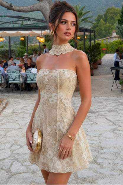 Strapless Floral Lace Corset Mini Dress