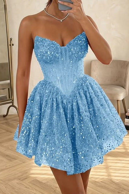 Strapless Corset Sequin Mini Dress