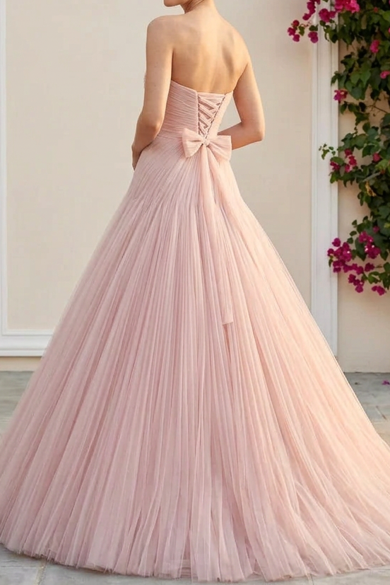 Strapless Ruched Tulle Ball Evening Gown