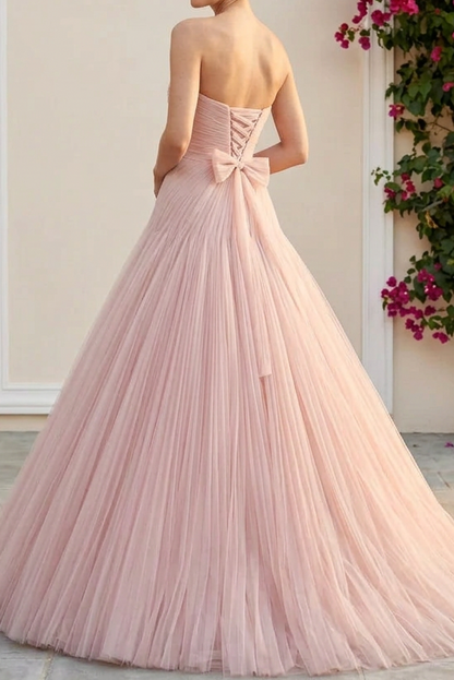Strapless Ruched Tulle Ball Evening Gown