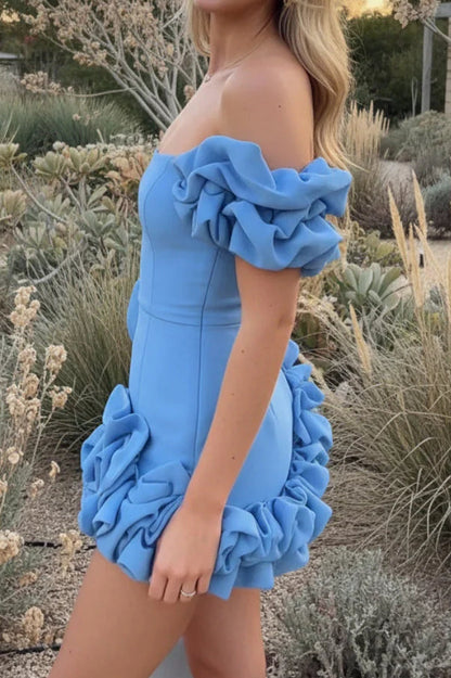 Strapless 3D Floral Ruffled Mini Dress