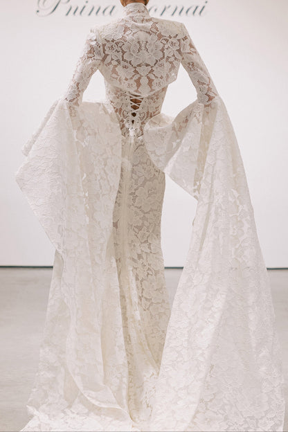 Lace Mermaid Wedding Dress with High-Neck Bolero