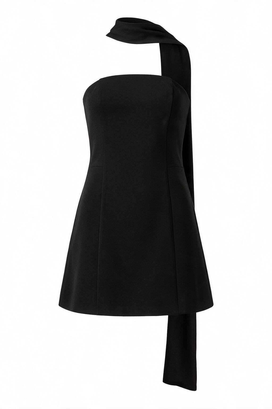 Strapless Mini Dress with High Neck Scarf