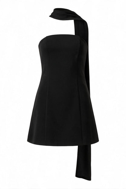Strapless Mini Dress with High Neck Scarf
