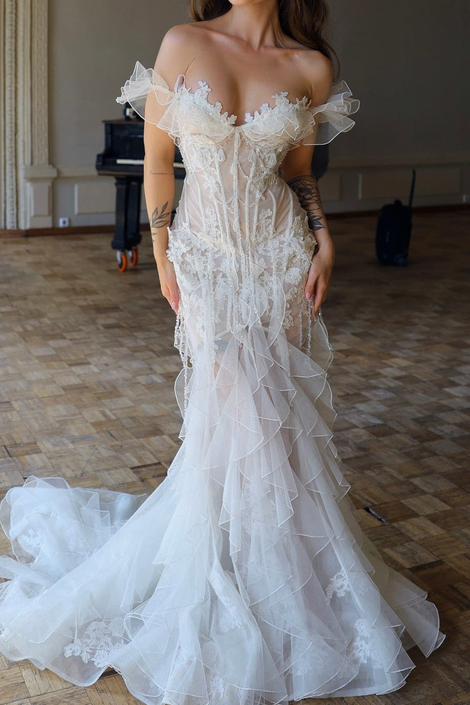 Corset Mermaid Wedding Dress with Ruffles