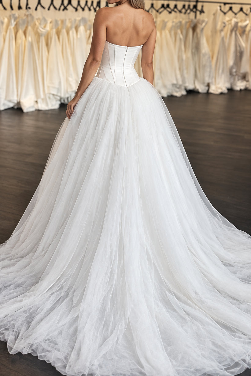 Strapless Corset Tulle Ball Gown Wedding Dress