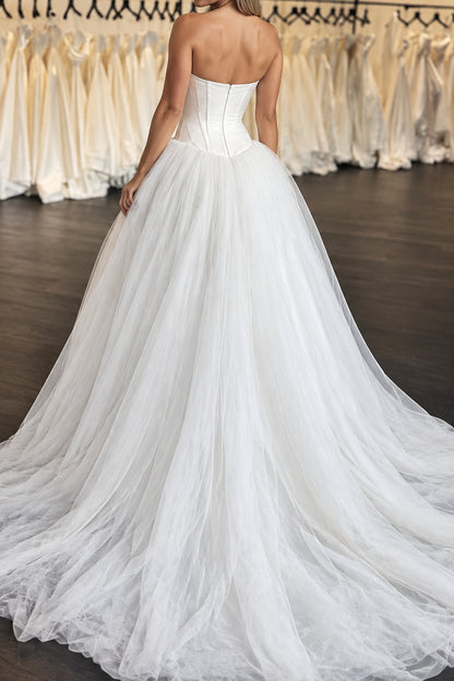 Strapless Corset Tulle Ball Gown Wedding Dress