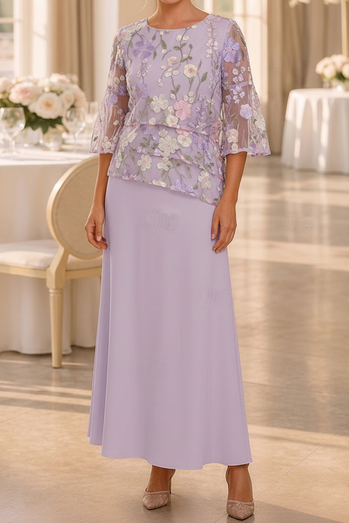 Floral Embroidered Tiered-Top A-Line Ankle-Length Dress