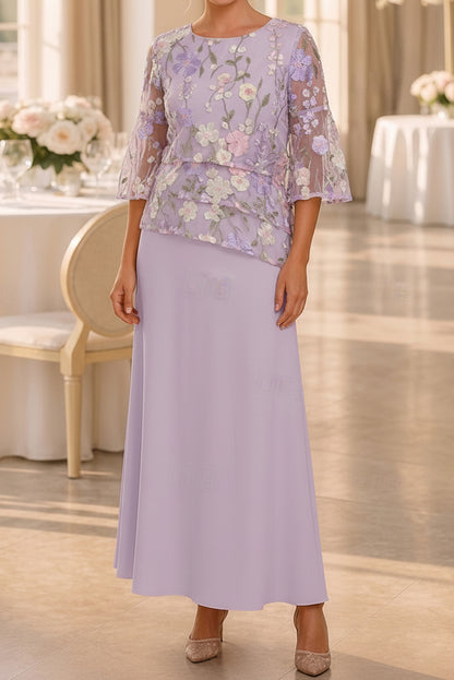 Floral Embroidered Tiered-Top A-Line Ankle-Length Dress