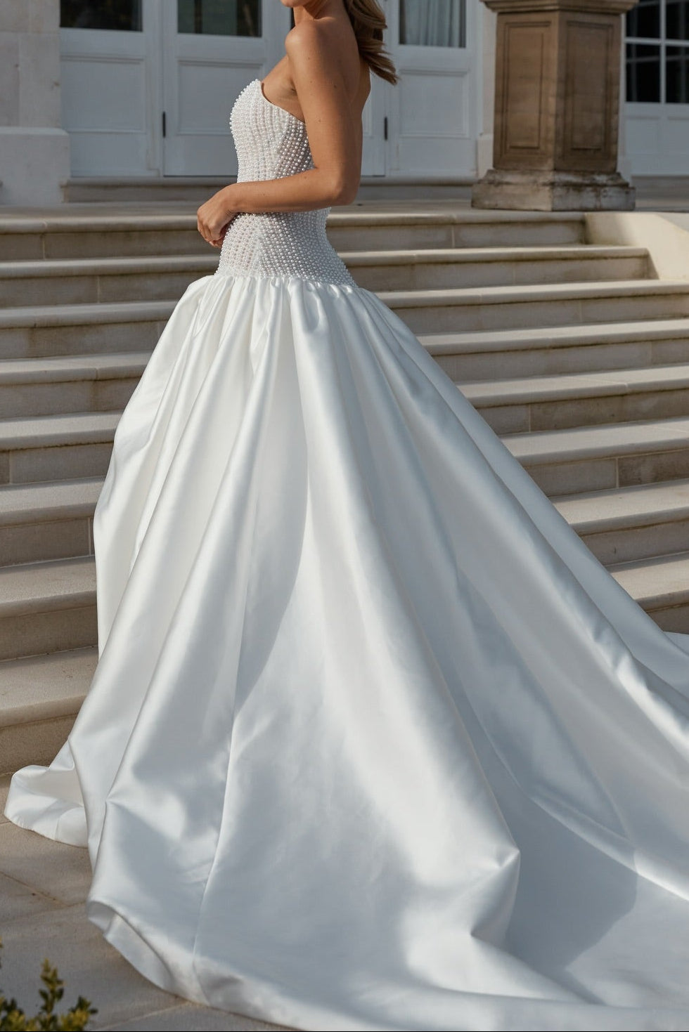 Strapless Pearl Corset Ball Gown Wedding Dress